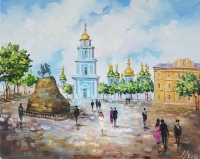 Картина олією міський пейзаж Києва «Види Києва. Софійська площа» - живопис для сучасних інтер'єрів