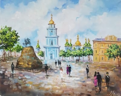 Картина олією міський пейзаж Києва «Види Києва. Софійська площа» - живопис для сучасних інтер'єрів