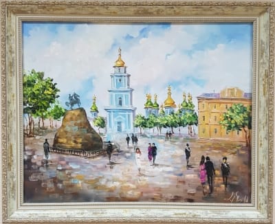 Картина олією міський пейзаж «Види Києва. Софійська площа» - живопис для сучасних інтер'єрів