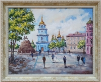 Картина олією київський міський пейзаж «Види Києва. Софійська площа» купити сучасний живопис Україна