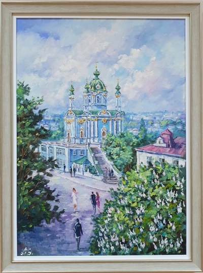 Картина олією міський пейзаж Києва «Види Києва. Андріївська церква» купити живопис олією