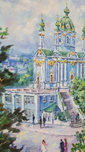 Картина олією міський пейзаж Києва «Види Києва. Андріївська церква» купити живопис олією