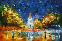 Картина олією міський пейзаж «Сяючий Київ» купити живопис для сучасних інтер'єрів Україна  