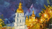Картина олією міський пейзаж «Сяючий Київ» купити живопис для сучасних інтер'єрів Україна  
