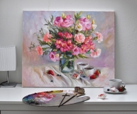 Картина з квітами «Ніжний поцілунок» купити живопис для сучасних інтер'єрів Україна