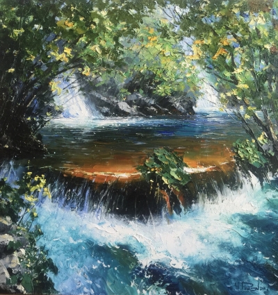Картина пейзаж ВОДОСПАД купити живопис для сучасних інтер'єрів