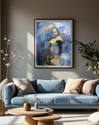Картина абстракція BLACK-BLUE-YELLOW купити живопис для сучасних інтер'єрів