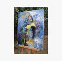 Картина абстракція BLACK-BLUE-YELLOW купити живопис для сучасних інтер'єрів