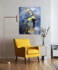 Картина абстракція BLACK-BLUE-YELLOW купити живопис для сучасних інтер'єрів