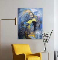 Картина абстракція BLACK-BLUE-YELLOW купити живопис для сучасних інтер'єрів