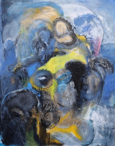 Картина абстракція BLACK-BLUE-YELLOW купити живопис для сучасних інтер'єрів