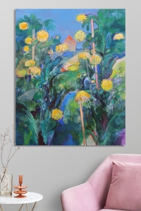 Картина абстракція YELLOW FLOWERS купити живопис для сучасних інтер'єрів