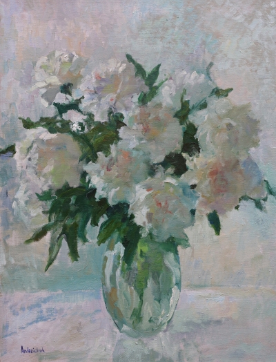 Картина абстракція квіти WHITE PEONIES купити живопис для сучасних інтер'єрів