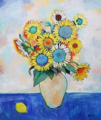 Абстрактна картина SUNFLOWERS WITH LEMON купити картину для сучасного інтер'єру
