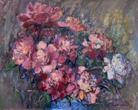 Картина олією квіти півонії «Букет весняних півоній» купити живопис квіти