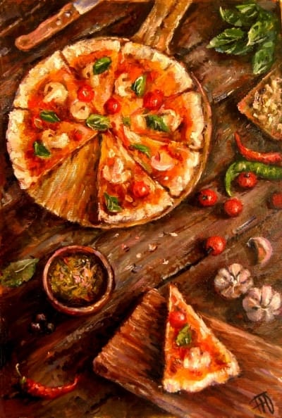 Картина натюрморт «Bon appetit» Піца» купити живопис для сучасних інтер'єрів Україна 