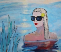 Абстрактна картина GIRL IN SUNGLASSES купити картину для сучасного інтер'єру