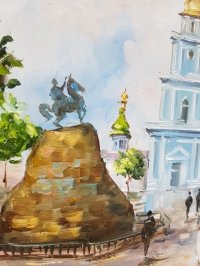 Картина олією міський пейзаж Києва «Види Києва. Софійська площа» - живопис для сучасних інтер'єрів