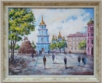 Картина олією київський міський пейзаж «Види Києва. Софійська площа» купити сучасний живопис Україна
