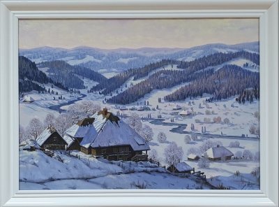 Картина олією зимова тематика «Зимовий пейзаж» купити живопис Україна