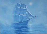 Картина морський пейзаж «Вітрильник в тумані» купити сучасний живопис Україна