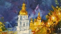 Картина олією міський пейзаж «Сяючий Київ» купити живопис для сучасних інтер'єрів Україна