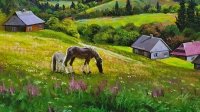 Картина олією гірський пейзаж «Гірський пейзаж. Рідні простори» купити картину Київ