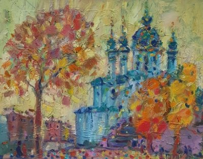 Картина олією пейзаж Києва «Види Києва. Андріївська церква» купити живопис олією