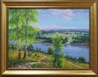 Картина олією пейзаж природа «Літній пейзаж. Вид на ріку» купити живопис Україна