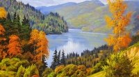 Картина олією осінній пейзаж «Тепла осінь у горах» купити живопис Україна
