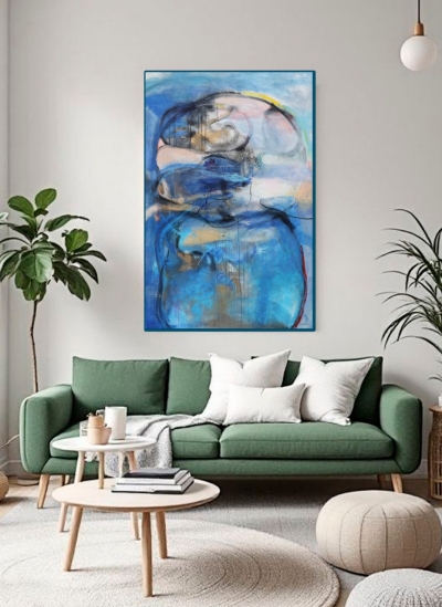 Абстрактна картина LANDSCAPE WITH BLUE AND BLACK купити живопис для сучасних інтер'єрів