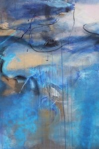Абстрактна картина LANDSCAPE WITH BLUE AND BLACK купити живопис для сучасних інтер'єрів