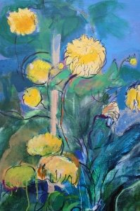 Картина абстракція YELLOW FLOWERS купити живопис для сучасних інтер'єрів