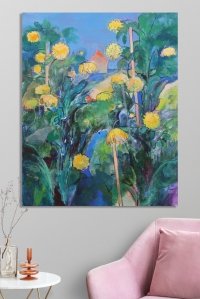 Картина абстракція YELLOW FLOWERS купити живопис для сучасних інтер'єрів