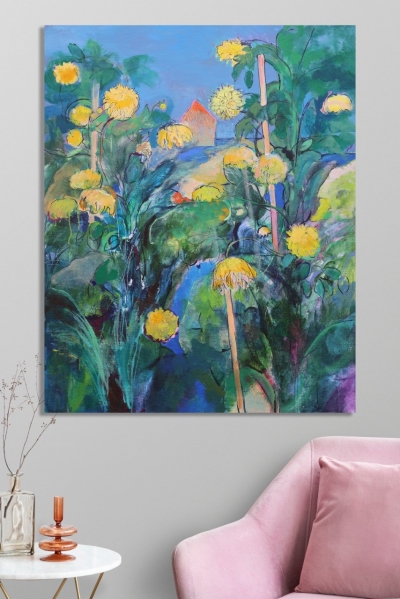 Картина абстракція YELLOW FLOWERS купити живопис для сучасних інтер'єрів