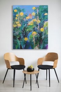 Картина абстракція YELLOW FLOWERS купити живопис для сучасних інтер'єрів