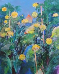 Картина абстракція YELLOW FLOWERS купити живопис для сучасних інтер'єрів