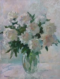 Картина абстракція квіти WHITE PEONIES купити живопис для сучасних інтер'єрів