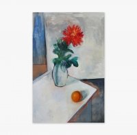 Картина абстракція квіти RED FLOWER AND ORANGE купити живопис для сучасних інтер'єрів