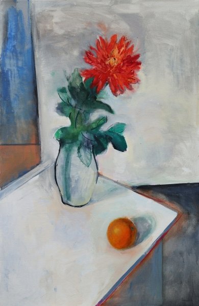 Картина абстракція квіти RED FLOWER AND ORANGE купити живопис для сучасних інтер'єрів