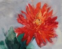 Картина абстракція квіти RED FLOWER AND ORANGE купити живопис для сучасних інтер'єрів