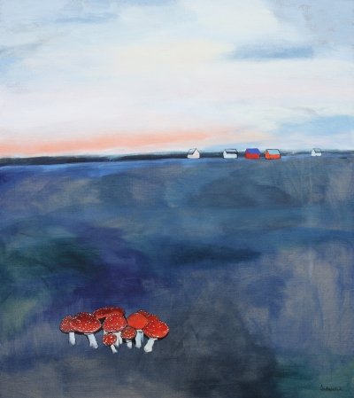 Картина абстракція пейзаж Young family of fly agarics купити живопис для сучасних інтер'єрів
