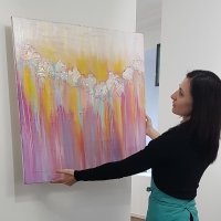 Картина абстракція олією квіти «Весна. Квітіння» живопис для сучасних інтер'єрів Київ