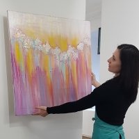 Картина абстракція олією квіти «Весна. Цвітіння» живопис для сучасних інтер'єрів Україна 