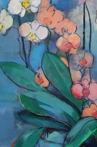 Картина натюрморт ORCHIDS & GREEN BANANA купити живопис для сучасних інтер'єрів