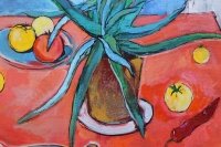 Абстрактна картина ALOE VERA NAD YELLOW TOMATOES купити картину для сучасного інтер'єру