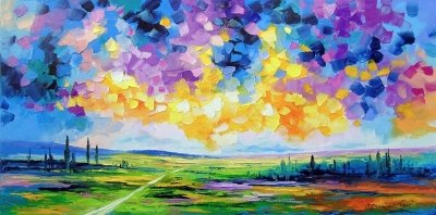 Картина пейзаж «Дорога до хмар» купити живопис для сучасних інтер'єрів Україна