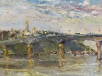 Картина олією київський пейзаж «Види Києва. Міст Патона» купити живопис Україна