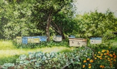 Картина «Пасіка. Український пейзаж, село Шипіловка» купити живопис для сучасних інтер'єрів Україна