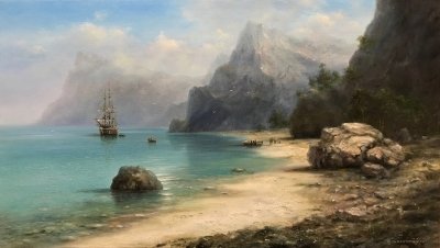 Картина олією морський пейзаж «Таємничий острів» купити сучасний живопис Україна